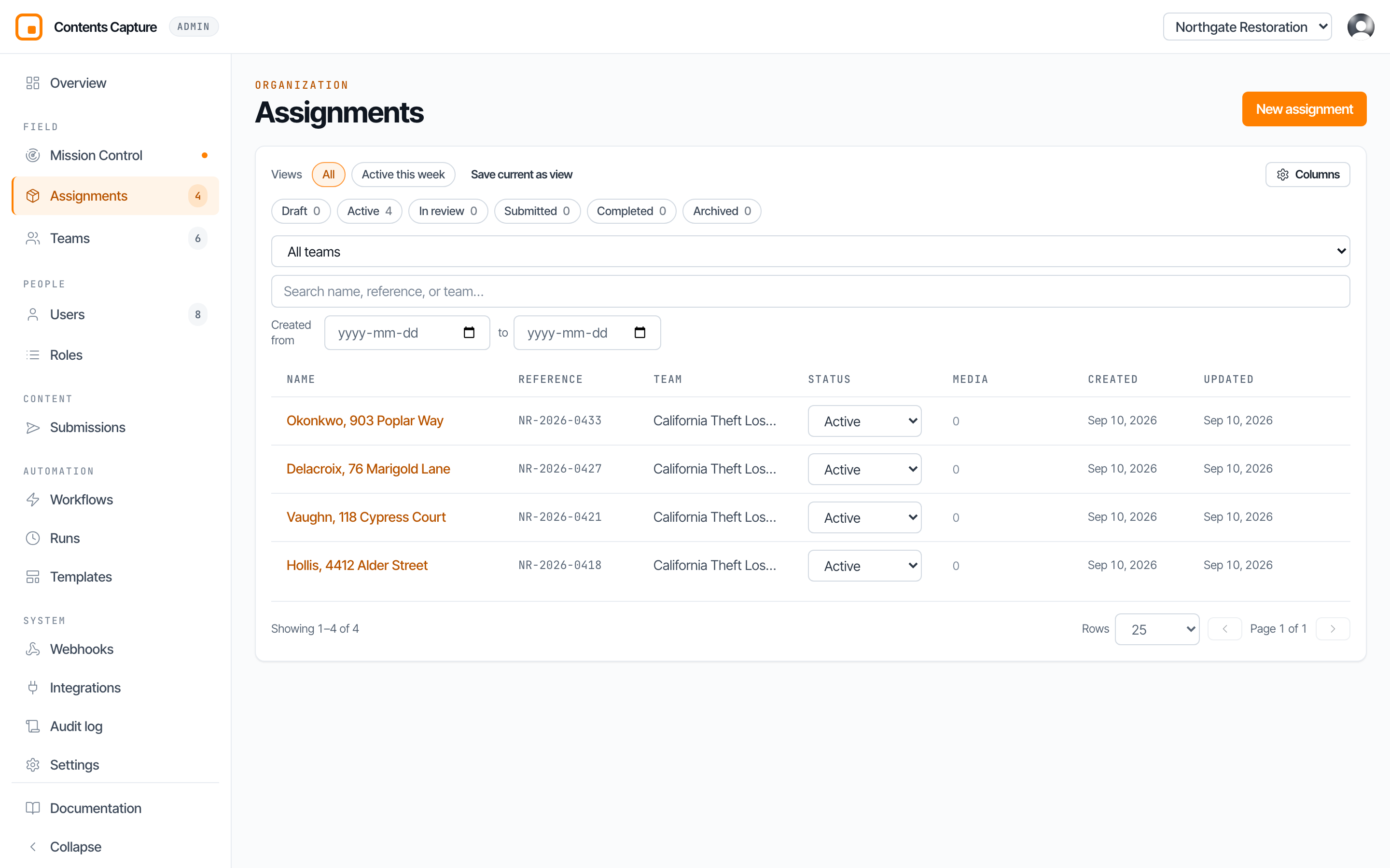 The Assignments page with the New Assignment button