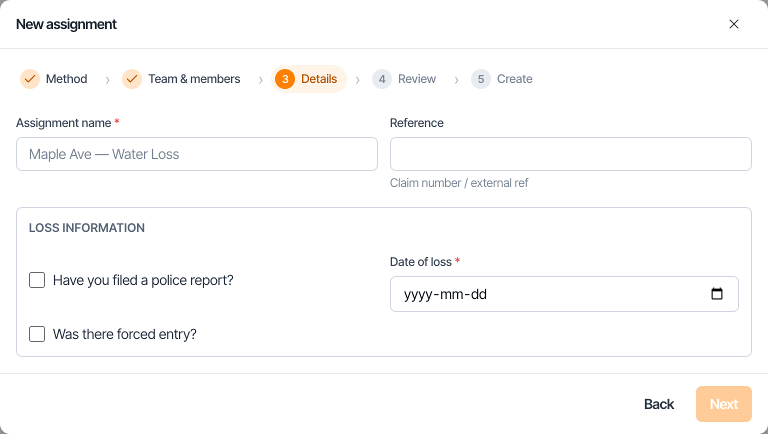Step three, filling out the assignment details