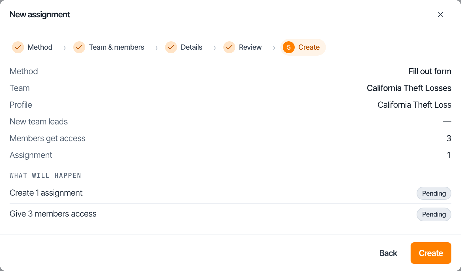 Step five, the creation progress list