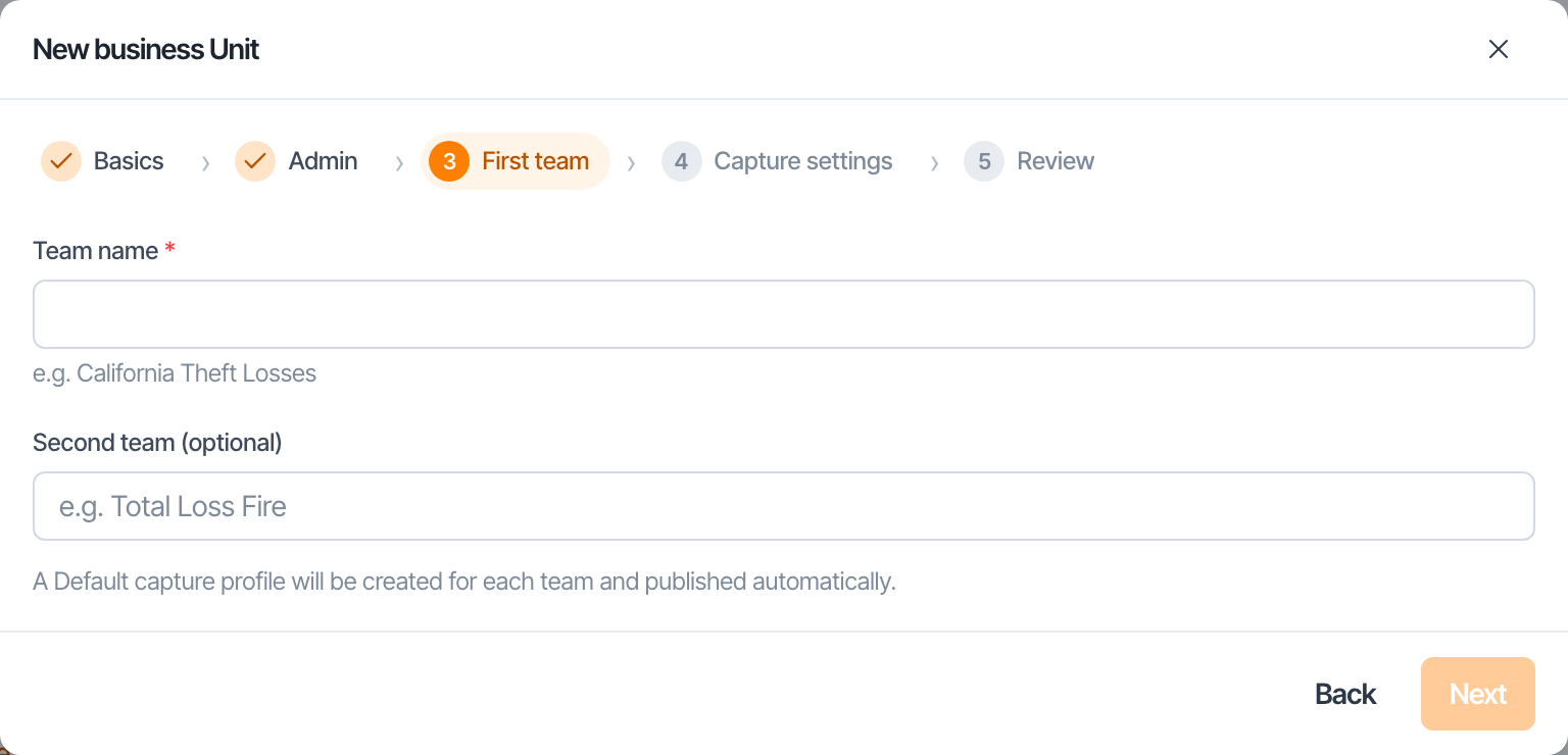 Step three, naming the first team