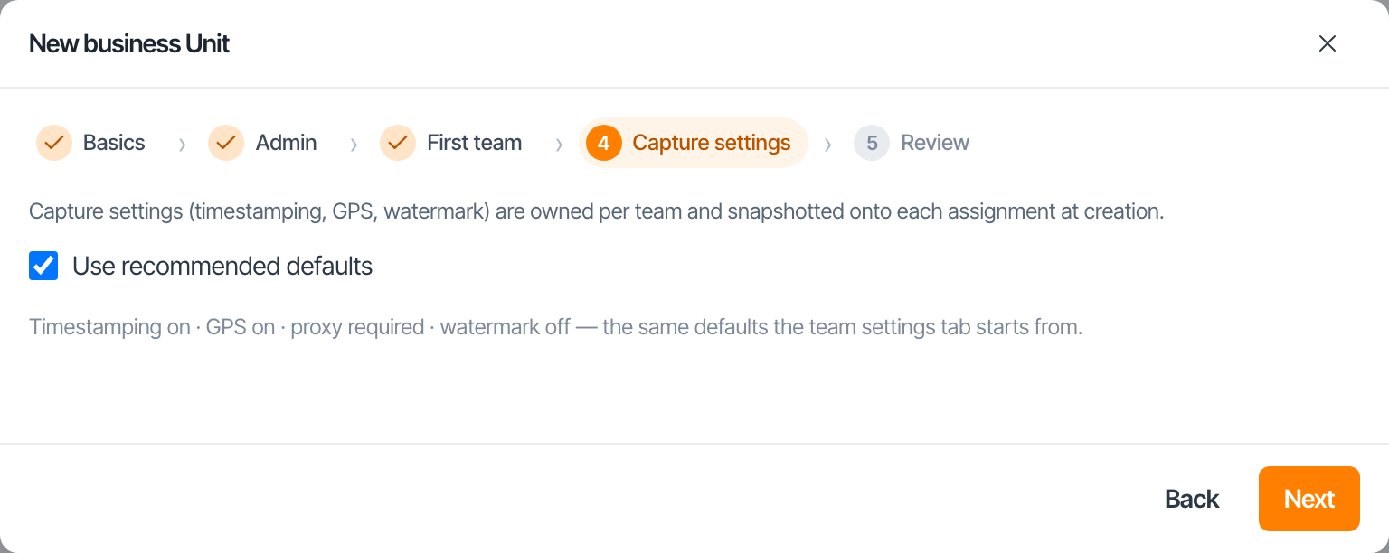 Step four, choosing capture settings