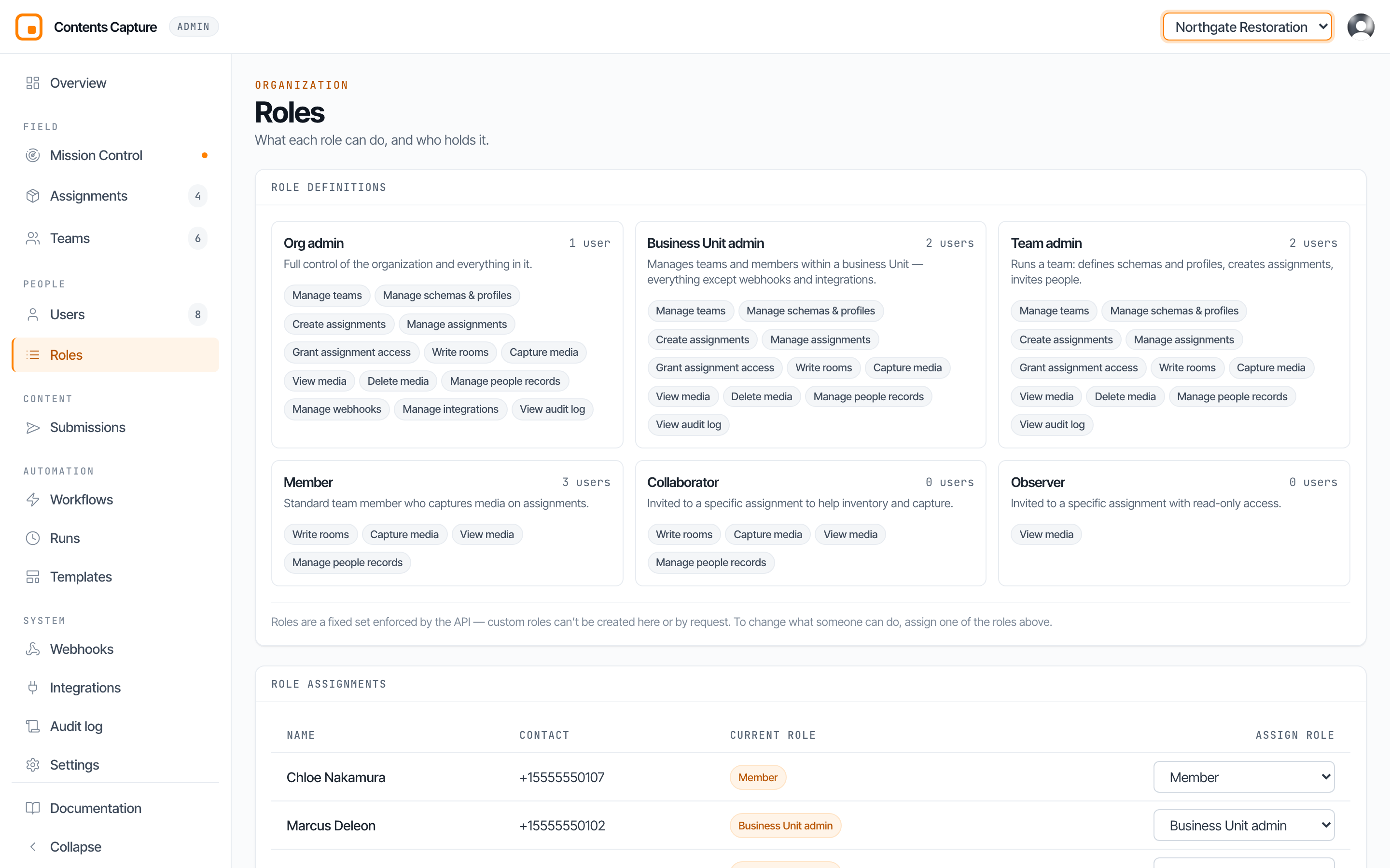 A role dropdown with unavailable roles greyed out